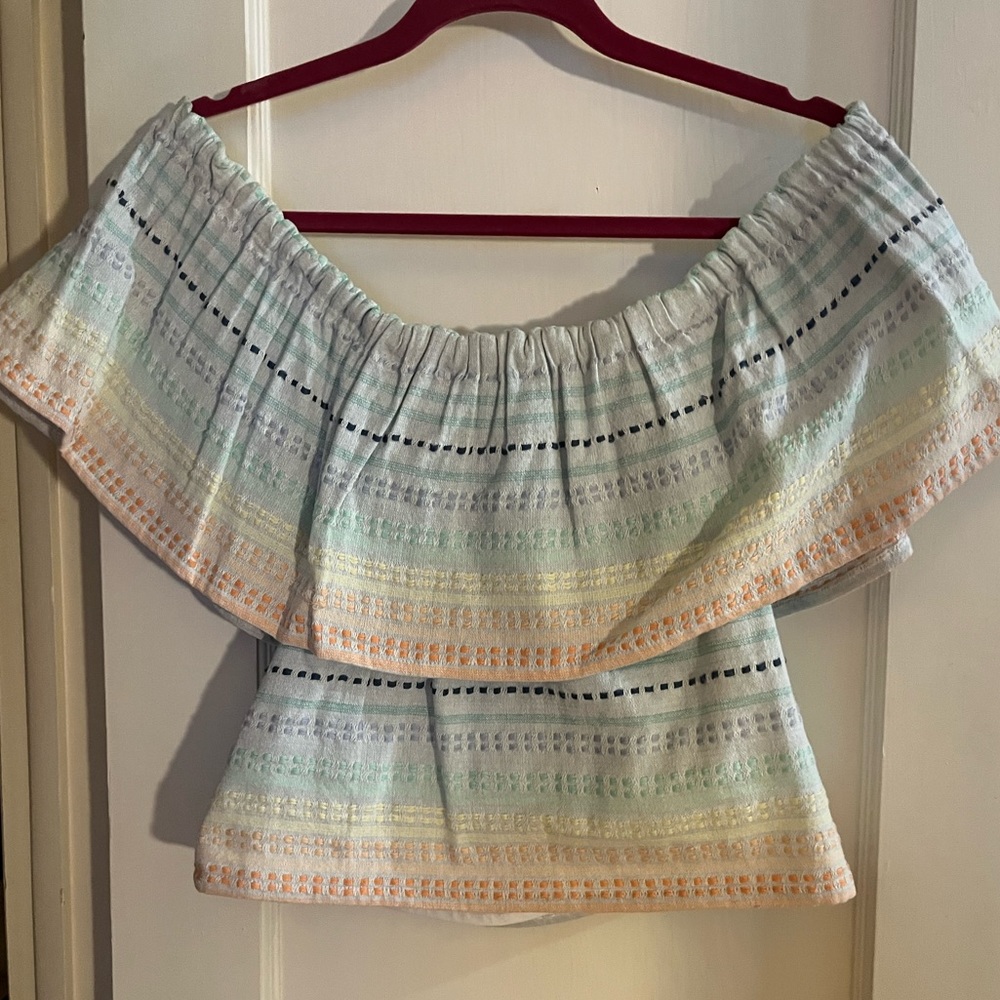Mara Hoffman Pastel Rainbow Off Shoulder Peasant Top
